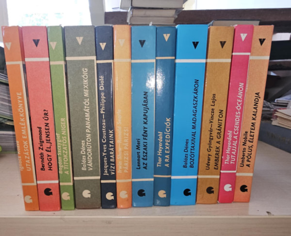 Bernáth Zsigmond, Balázs Dénes, Cousteau, J-Y.-Diolé, P., Irwin Shaw-Ronald Searle, Lennart Meri, Thor Heyerdahl, Udvary Gyöngyvér-Vincze Lajos, Umberto Nobile Ignácz Rózsa - 11db a Világjárók sorozatból, KÖNYVMENTŐ AJÁNLAT: Utazások emlékkönyve+ Hogy él, Jensen úr?+ A titokzatos Niger+ Vízi barátaink+ Párizs! Párizs!+ Az északi fény kapujában+ A Ra expedíció+ Bozóttaxival Madagaszkáron+