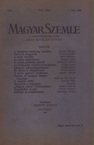 Magyar Szemle 1930. v VIII. ktet 1.(29.) szm