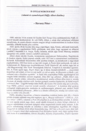 Havassy Pter - A gyulai mrciusi ifj ( Adatok s szemelvnyek Plffy Albert lethez ) A Bks Megyei Mzeumok Kzlemnyei 1999 - 20 Klnlenyomat