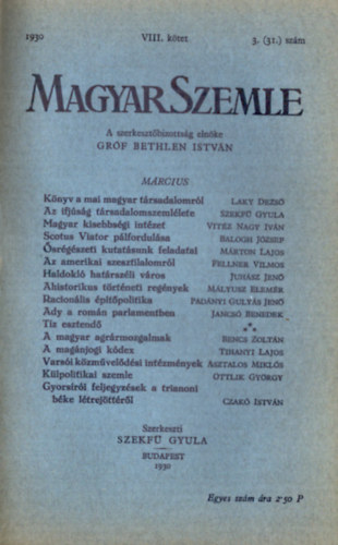 Szekf Gyula  (Szerk.) - Magyar Szemle 1930-31. (7 szm egybektve)