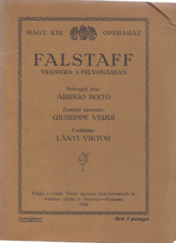 Giuseppe Verdi - Falstaff (sz�vegk�nyv)- Magyar Kir�lyi Operah�z