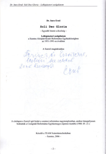 Dr. Imre Ern - Soli Deo Gloria - Egyedl Isten a dicssg (dediklt)