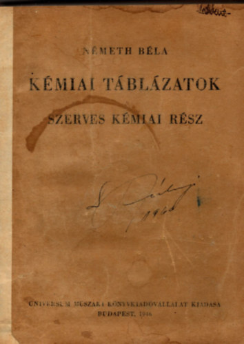 Nmeth Bla - Kmiai tblzatok - Szerves kmiai rsz