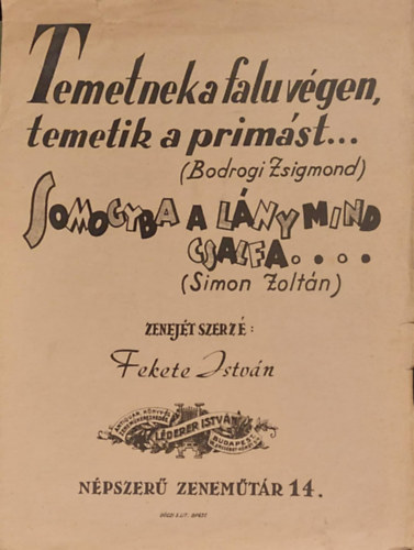 Fekete Istvn, Bodrogi Zsigmond Simon Zoltn - Temetnek a falu vgn, temetik a prmst..., Somogyban a lny mind csalfa....