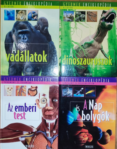 4db könyv a Gyermek enciklopédia sorozatból - A Nap és a bolygók, Az emberi test, A dinoszauruszok, A vadállatok