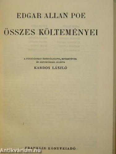 Kardos L�szl�  (szerk.) - Poe �sszes k�ltem�nyei