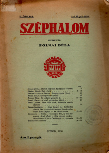 Zolnai Bla  (szerk.) - Szphalom IV. vfolyam 1-2. sz. jan.-febr.