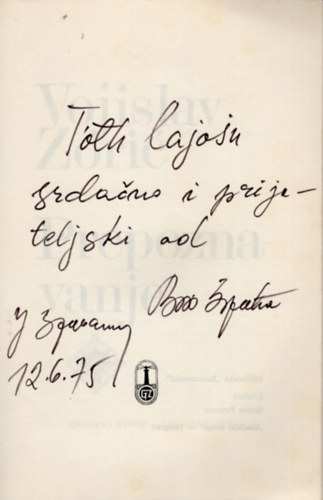 Vojislav Zoric - Prepozna-vanje- T�th Lajos n�prajzkutat�nak dedik�lt