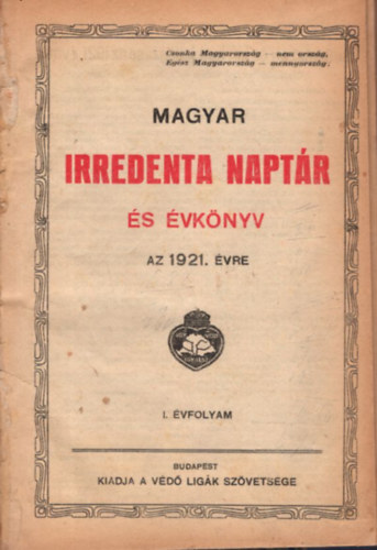 Magyar irredenta naptr s vknyv az 1921. vre  I. vf.