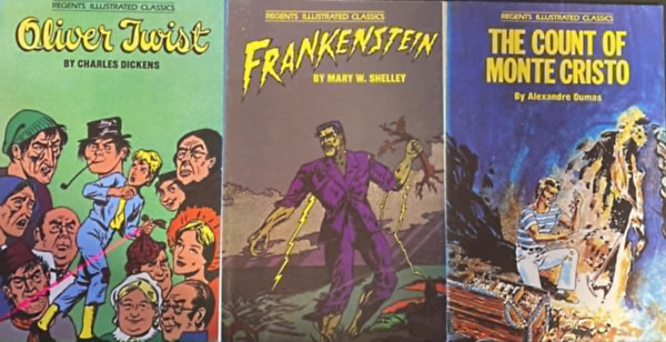 3 db képregény: Oliwer Twist + Frankenstein + The Count of Monte Cristo (Regents Illustrated Classics)