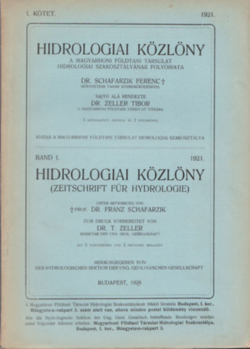 Dr. Schafarzik Ferenc - Hidrológiai Közlöny 1921 - I.kötet