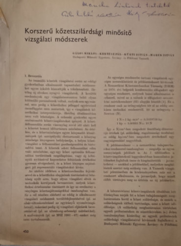 Kert�sz P�l, K�rti Istv�n, Marek Istv�n G�los Mikl�s - Korszer� k�zetszil�rds�gi min�s�t� vizsg�lati m�dszerek