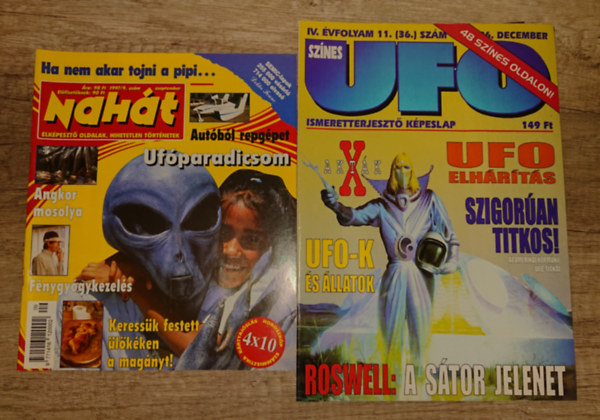 2 ufókkal kapcsolatos kiadvány a '90-es évekből: Nahát magazin 1997/9., Színes UFO magazin 1996/11.