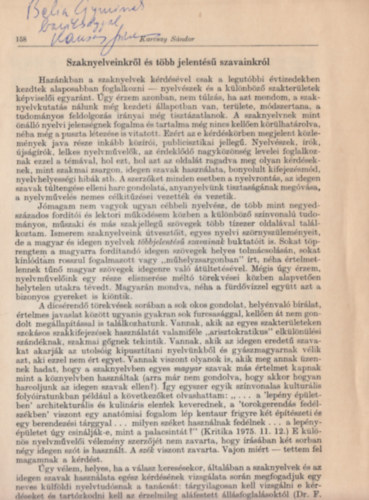 Karcsay Sándor - Szaknyelveinkről és több jelentésű szavainkról (Dedikált)