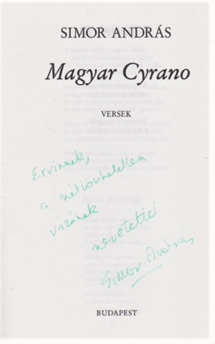 Simor Andr�s - Magyar Cyrano - Versek (Z-f�zetek/70) (Dedik�lt)