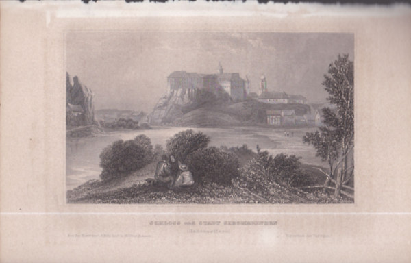 Schloss und stadt Siegmaringen ( Sigmaringen vra s vrosa, Nmetorszg, Eurpa) (16x23,5 cm mret eredeti aclmetszet, 1856-bl)