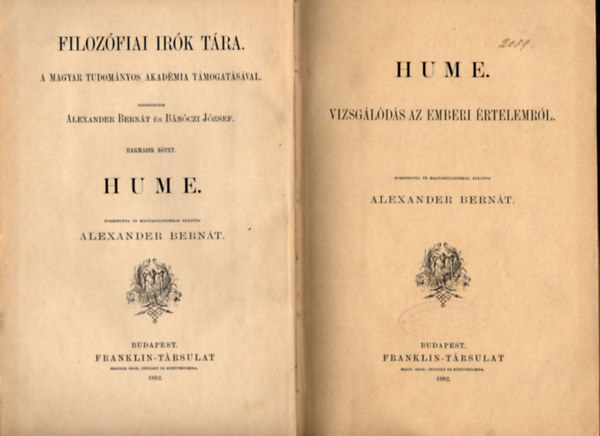 Alexander Bernt - Hume (Vizsglds az emberi rtelemrl) (Filozfiai rk Tra)