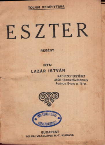 Lzr Istvn - Eszter - regny