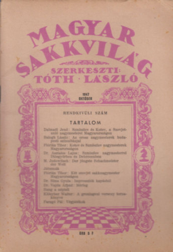 Tóth László (szerk.) - Magyar Sakkvilág 1947 Október