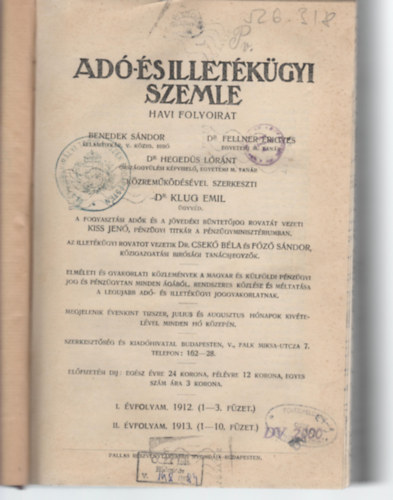 Dr. Klug Emil Benedek S�ndor - Ad�-�s illet�k�gyi szemle