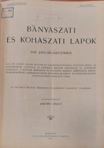 Bányászati és kohászati lapok 1938 január - december