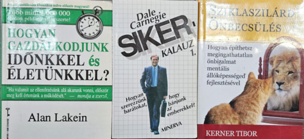 Dale Carnegie, Kerner Tibor Alan Lakein - 3 db  zleti knyv:Hogyan gazdlkodjunk idnkkel s letnkkel? (Idgazdlkods)   + Sikerkalauz 1. Hogyan szerezznk bartokat, hogyan bnjunk az emberekkel  + Sziklaszilrd nbecsls - Hogyan pthetsz megingathatatlan nbizalm