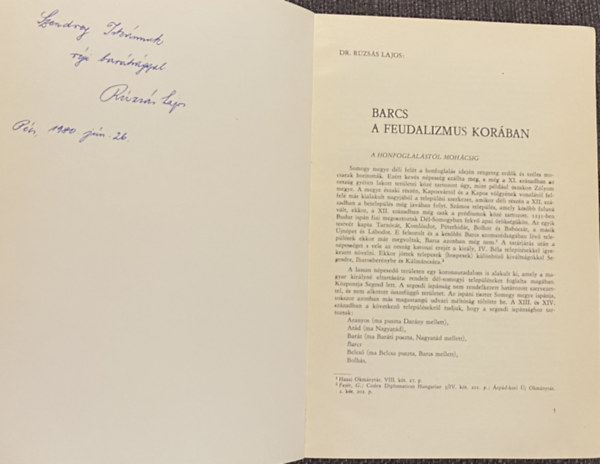 Dr. Rzss Lajos - Barcs mltja s jelene - klnlenyomat - dediklt!
