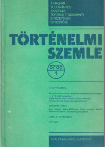 Hank Pter, L. Nagy Zsuzsa, Vikol Katalin  Engel Pl (szerk.) - Trtnelmi Szemle 1987-88. 1, 2, 3. szmok