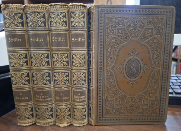 Friedrich Schiller - Schillers Werke III. - VII. k�tet (Dramen, Dramen Uebersetzungen, Historisches, Erz�hlungen u. hist. Schriften, Philos. u. �sthet. Scriften) - n�met nyelv�, g�tbet�s, Schiller m�vei