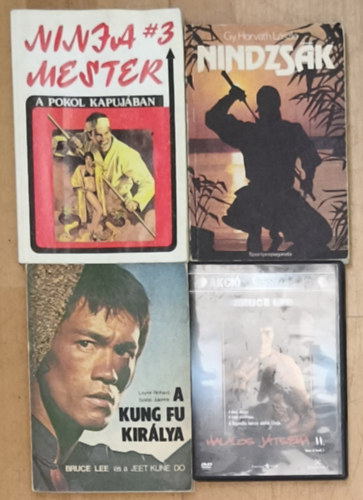 Leyer Richard, Szabó Julianna, Gy. Horváth László - 2db ninjákkal kapcsolatos könyv + ajándék mű és DVD - Ninja mester-A pokol kapujában, Nindzsák + A kung fu királya + Bruce Lee-Halálos játszma II.