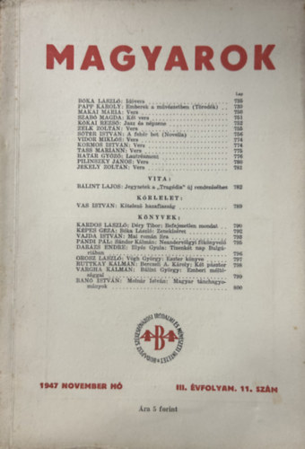 Magyarok 1947 November - III. évfolyam 11. szám