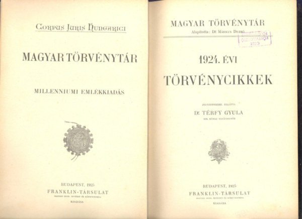 Dr. Trfy Gyula - 1924. vi trvnycikkek (magyar trvnyek)