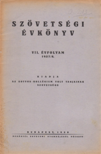 Sz�vets�gi �vk�nyv VII. �vfolyam 1927/8.