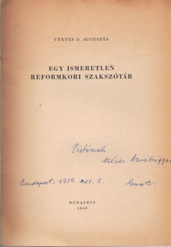 V�rtes O. Auguszta - Egy ismeretlen reformkori szaksz�t�r- dedik�lt