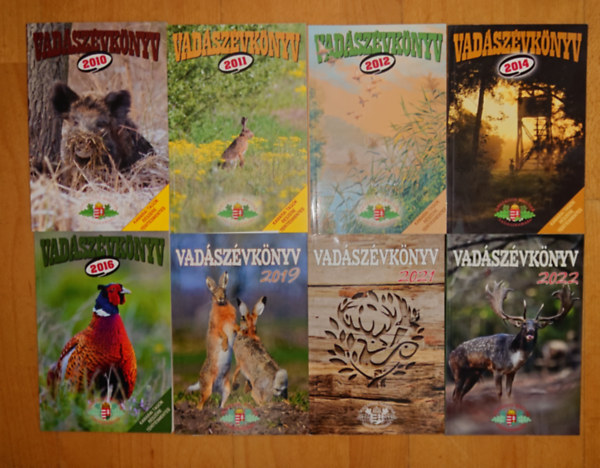 8 Vadászévkönyv: Vadászévkönyv 2012, Vadászévkönyv 2014, Vadászévkönyv 2016, Vadászévkönyv 2019, Vadászévkönyv 2021, Vadászévkönyv 2022