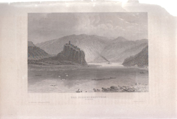 Der Schreckenstein an der Elbe (Strzsekov vára, Csehország, Európa) (16x23,5 cm lapméretű eredeti acélmetszet, 1856-ból)