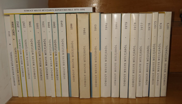 22 kötet a Somogy megye múltjából címú sorozatból (az összes cím a leírásban olvasható) + Somogy megye múltjából repertóriuma 1970-1994: Somogy megye múltjából 1973, Somogy megye múltjából 1974, Somogy megye múltjából 1975, S