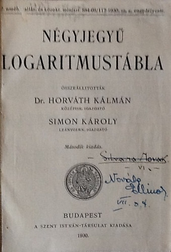 Dr.Horv�th K�lm�n-Simon K�roly - N�gyjegy� Logaritmust�bla