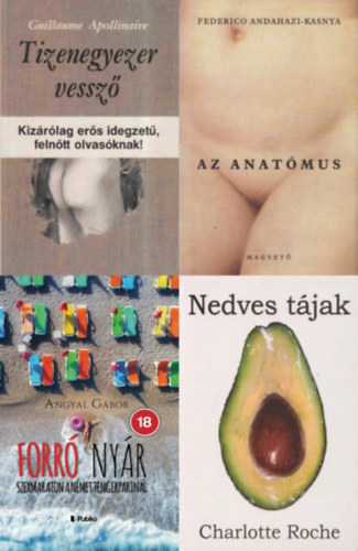 Frederico Andahazi-Kasnya, Charlotte Roche, Guillaume Appolinaire Angyal Gbor - 4 db erotikus regny: Az anatmus + Forr nyr - Szexmaraton a nmet tengerpartnl + Nedves tjak + Tizenegyezer vessz