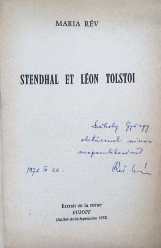 R�v M�ria - Stendhal et L�on Tolstoi