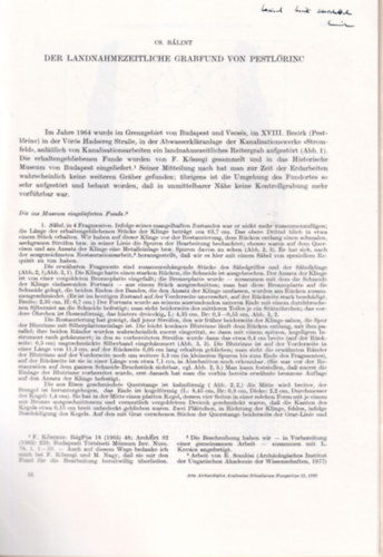 Cs. B�lint - Der Landnahmezeitliche Grabfund von Pestl�rinc - K�l�nlenyomat - Dedik�lt