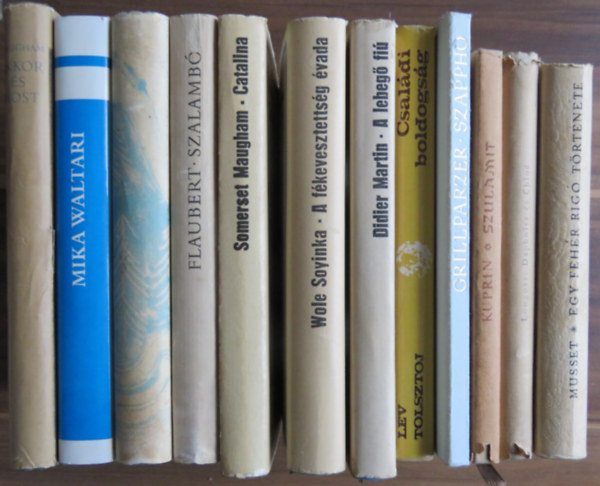 Mika Waltari, Bjrnson, Gustave Flaubert, Wole Soyinka, Lev Tolsztoj, Franz Grillparzer, Kuprin, Longosz, Alfred De Musset William Somerset Maugham - 12 db ktet szpirodalom - klasszikusok: Egy fehr rig trtnete + Daphnisz s Chlo + Szulamit + Szapph + Csaldi boldogsg + A lebeg fi + A fkevesztettsg vada + Catalina + Szalamb + Arne + Akkor s most + Waltari kisregn