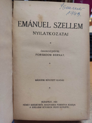 Forsboom Bernt - Emnuel szellem nyilatkozatai