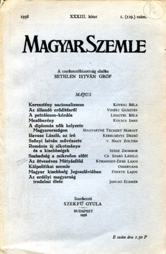 Magyar szemle 1938. jnius (XXXIII. ktet, 1.(129.) szm)