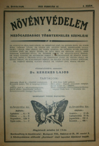 Dr. Kerekes Lajos  (szerk.) - Nvnyvdelem IX. vfolyam 2. szm