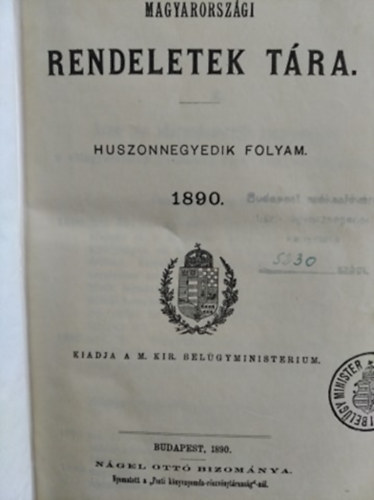 Magyarorszgi rendeletek tra 1890 I.
