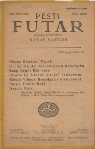 Ndas Sndor  (szerk.) - Pesti Futr 1919 szeptember 12. - XII. vfolyam 583. szm