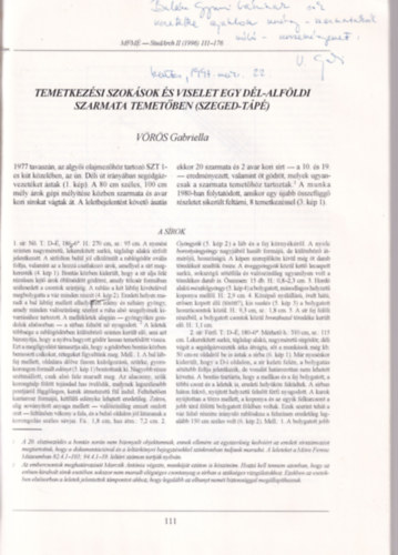 Vrs Gabriella  (szerk.) - Studia Archaeologica II. - A Mra Ferenc Mzeum vknyve 1996 - dediklt Klnlenyomat