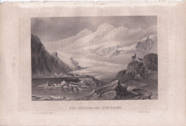 Der Oetzthaler Gletscher (�tz-v�lgyi gleccser, Ausztria, Eur�pa) (16x23,5 cm lapm�ret� eredeti ac�lmetszet, 1856-b�l)