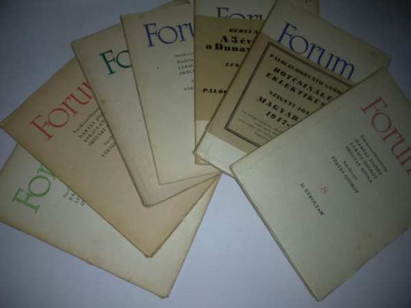 7db Forum folyirat (II. vf. 8., 10. szm, III. vf. 2., 5.,7. szm, IV. vf. 4. szm, V. vf. 2. szm) 1947-1950